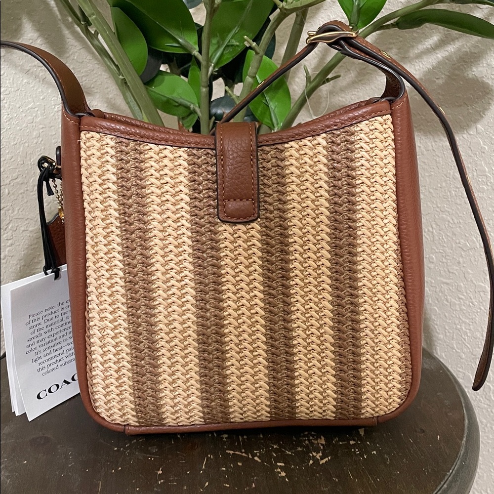COACH Hadley Brown and Natural Woven Straw Crossbody Bag - Picture 3 of 9